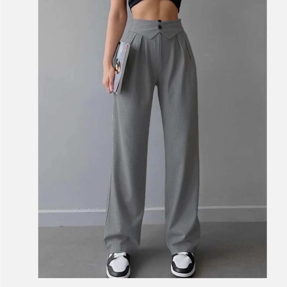 Commense Wide-Leg High-Waist Gray Trousers